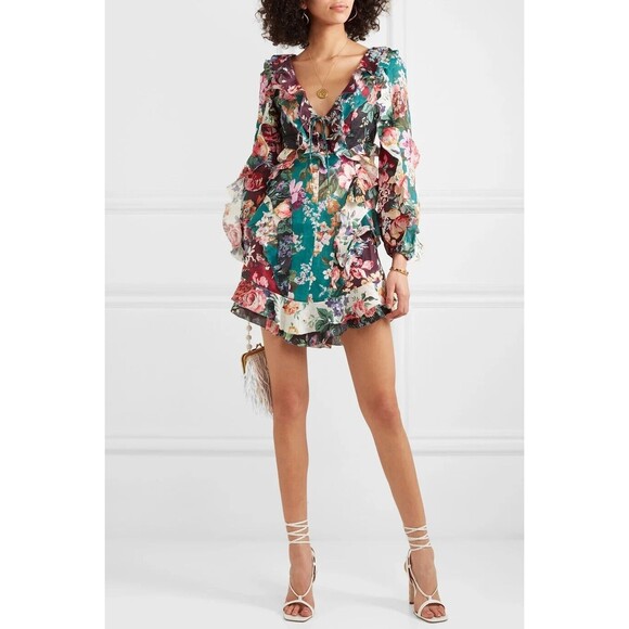 NWT. ZIMMERMANN Allia Ruffled Floral-print Linen Mini Dress AU0 / US4 green - Picture 11 of 16